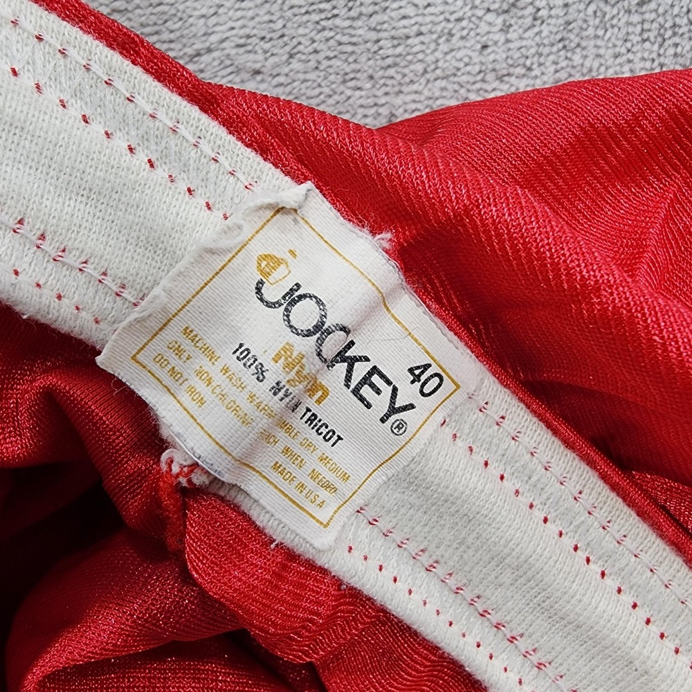 Vintage Jockey Briefs Mens 40 Red Nylon Tricot High Rise Satin Underwear Stretch - Picture 3 of 7